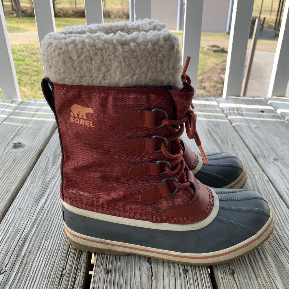 Sorel Winter Carnival Waterproof Boots Rust Faux Shearling Duck Boots Womens 7